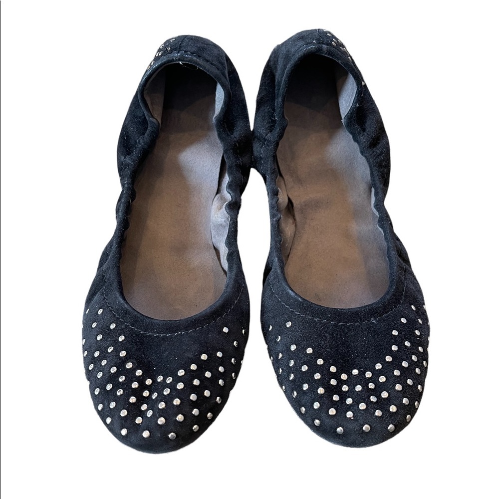 STUART WEITZMAN Black suede ballet slippers with gold beads Size 8.5